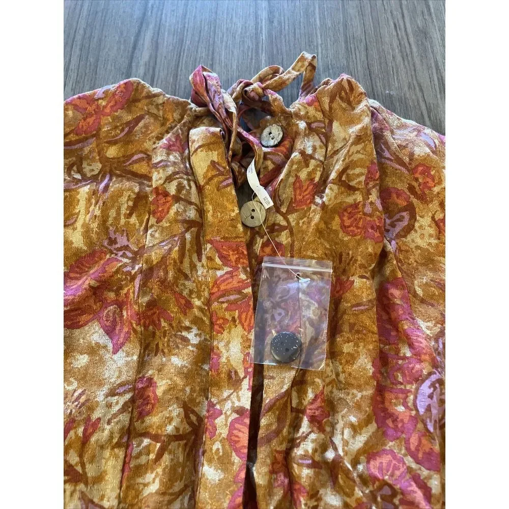 Free People Orange Dance‎ Til Dawn Romper Size Women's XS Ruffled Tie Up Romper